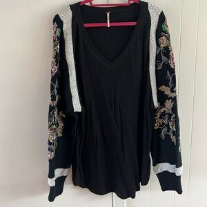 Free People Beaded Black Tunic Sweater